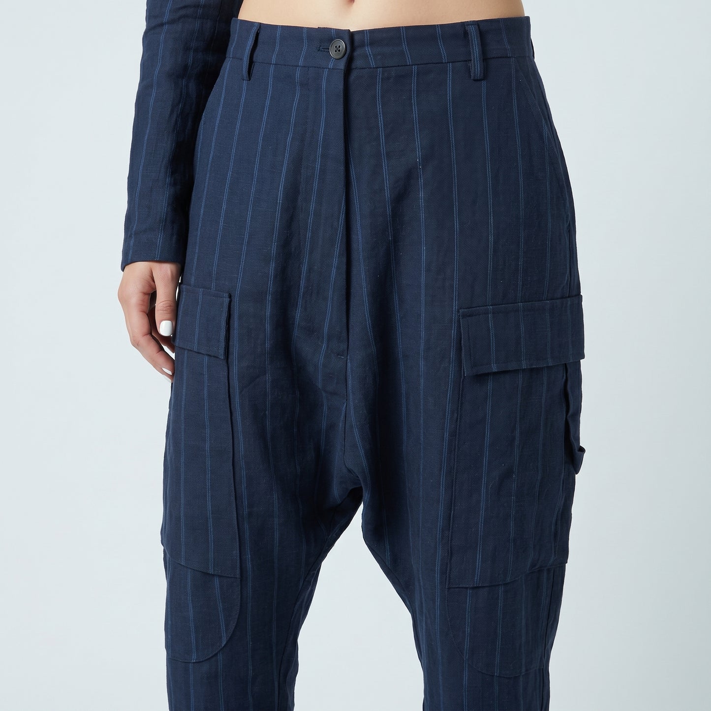 Pinstripe Drop Crotch Trousers