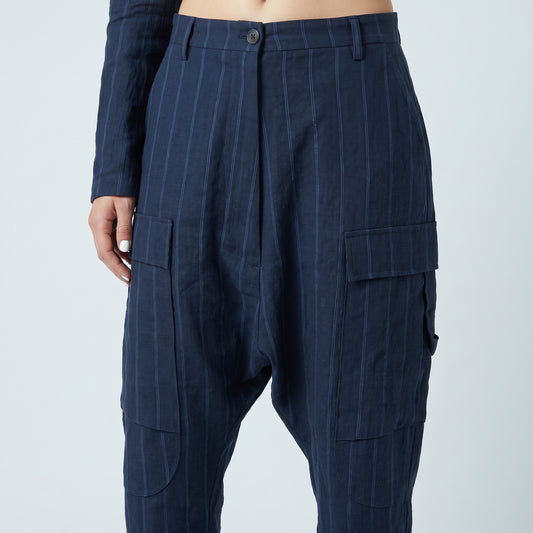 Pinstripe Drop Crotch Trousers