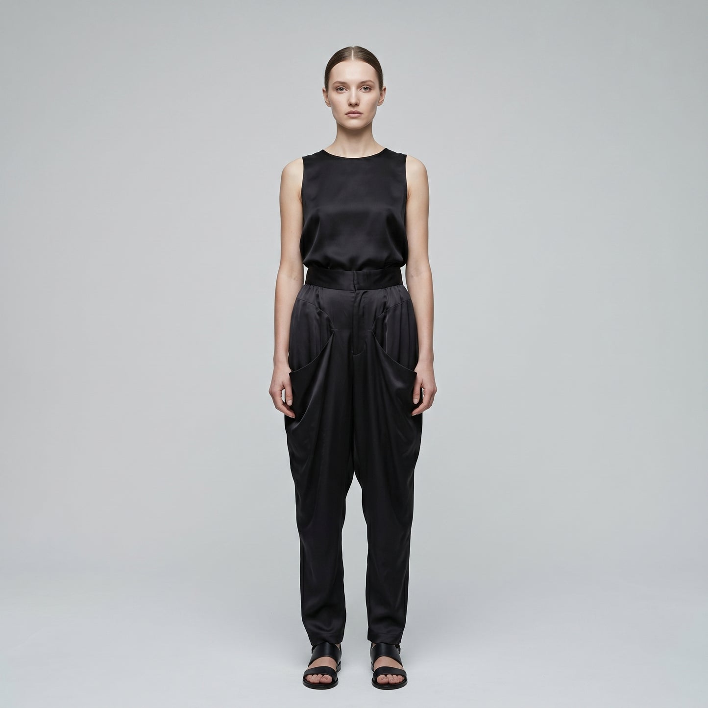 Satin High-Waisted Draped Trousers