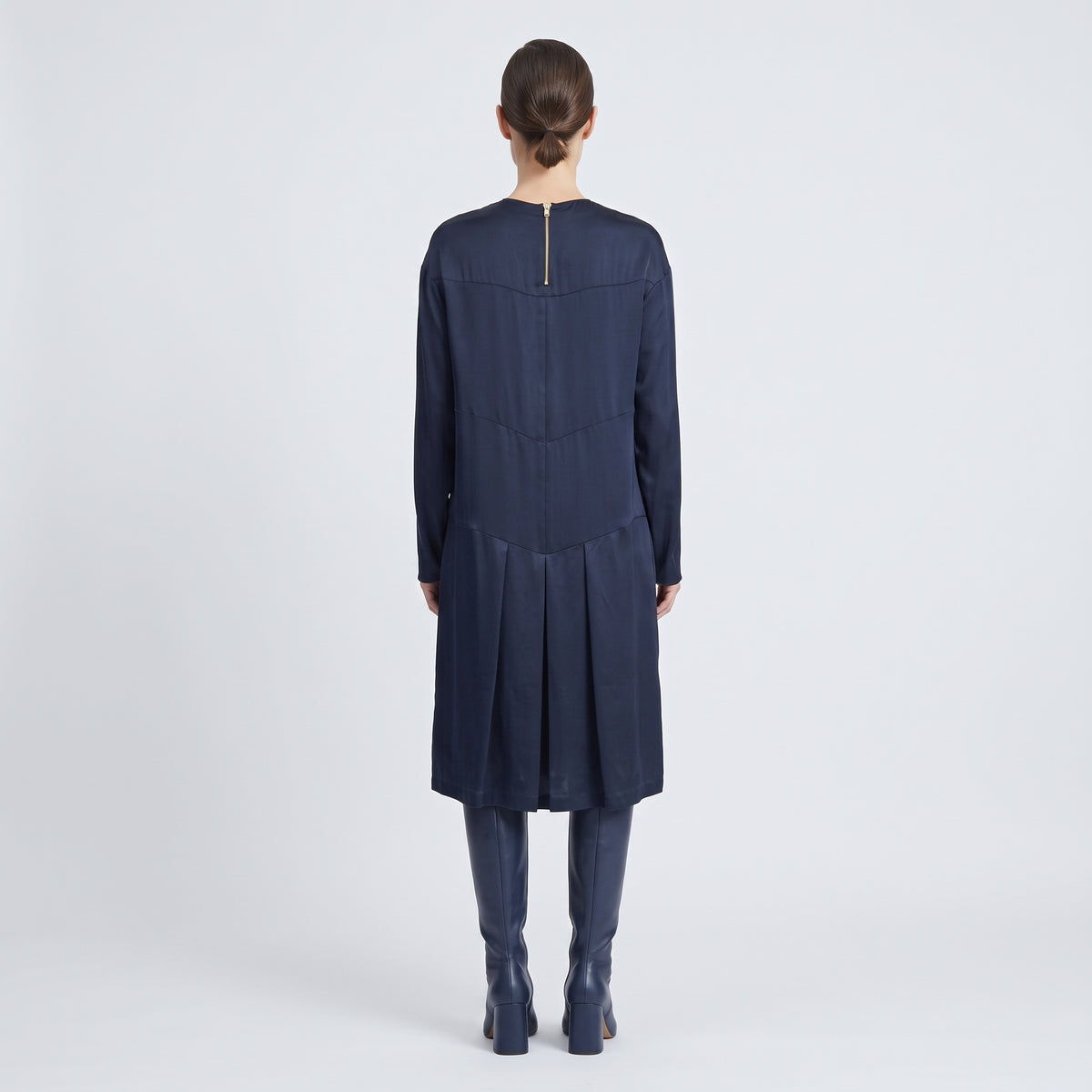 Minimalist Navy Satin Shift Dress