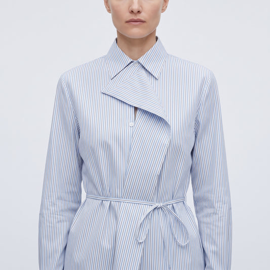 Striped Ruffled Waist Tie Shirt