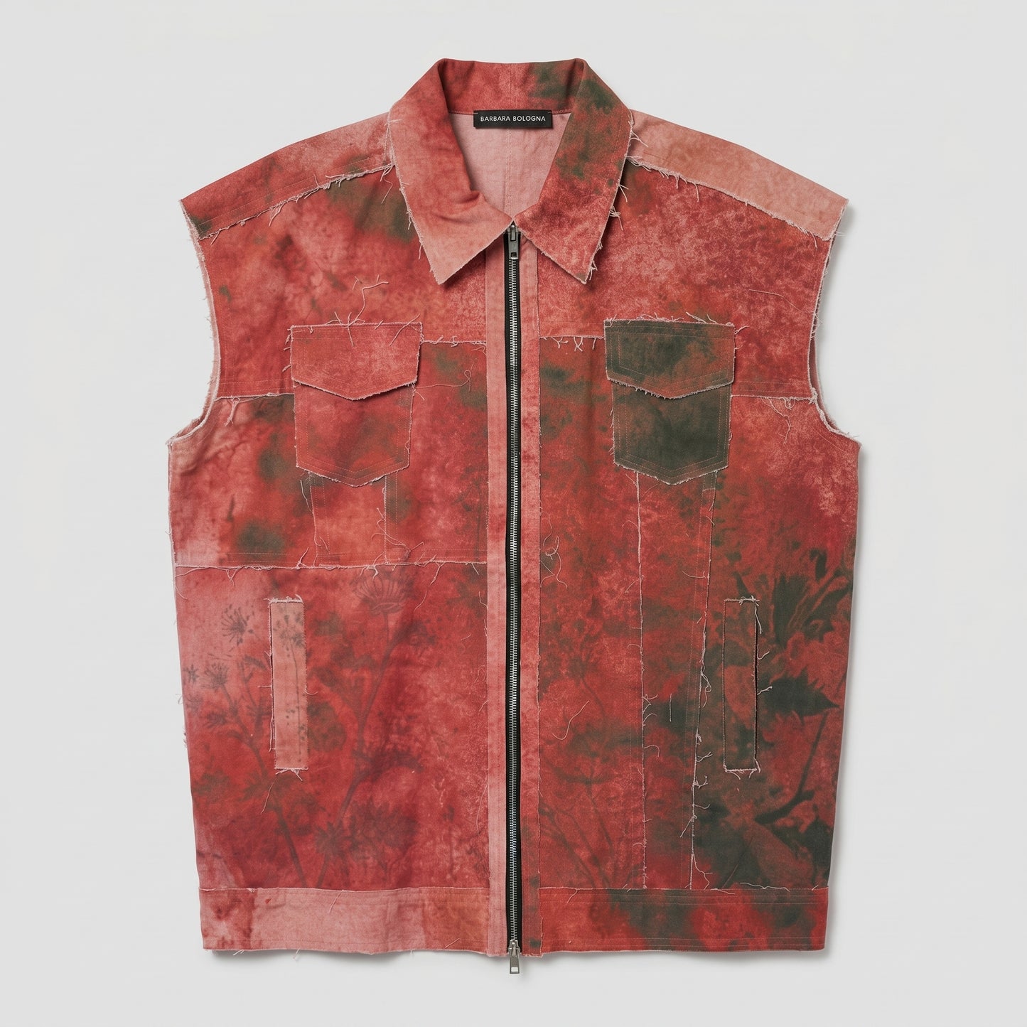 Distressed Patchwork Zip-Up Vest