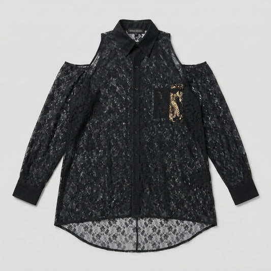 Cold Shoulder Black Lace Shirt