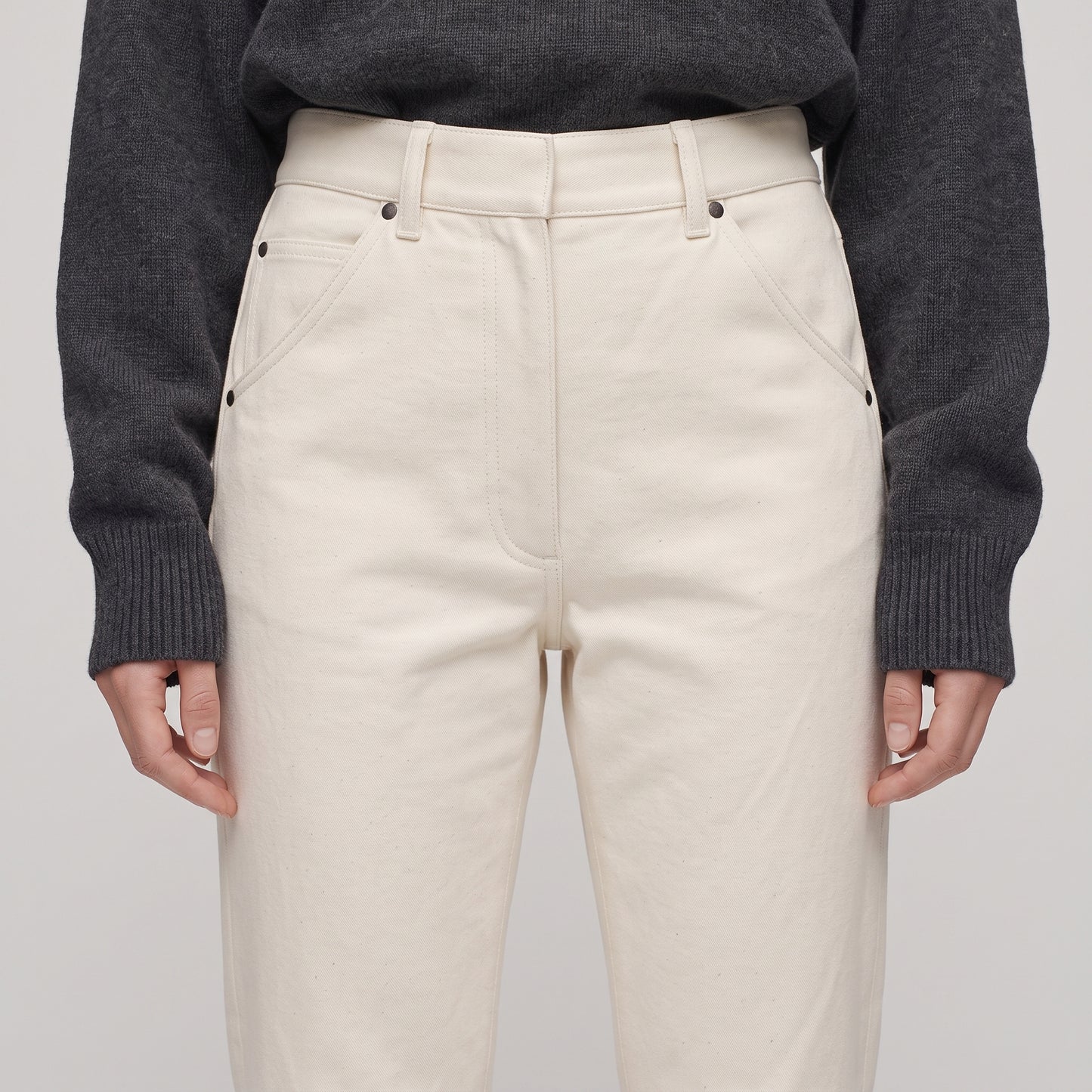 Tailored Off-White Cotton Trousers