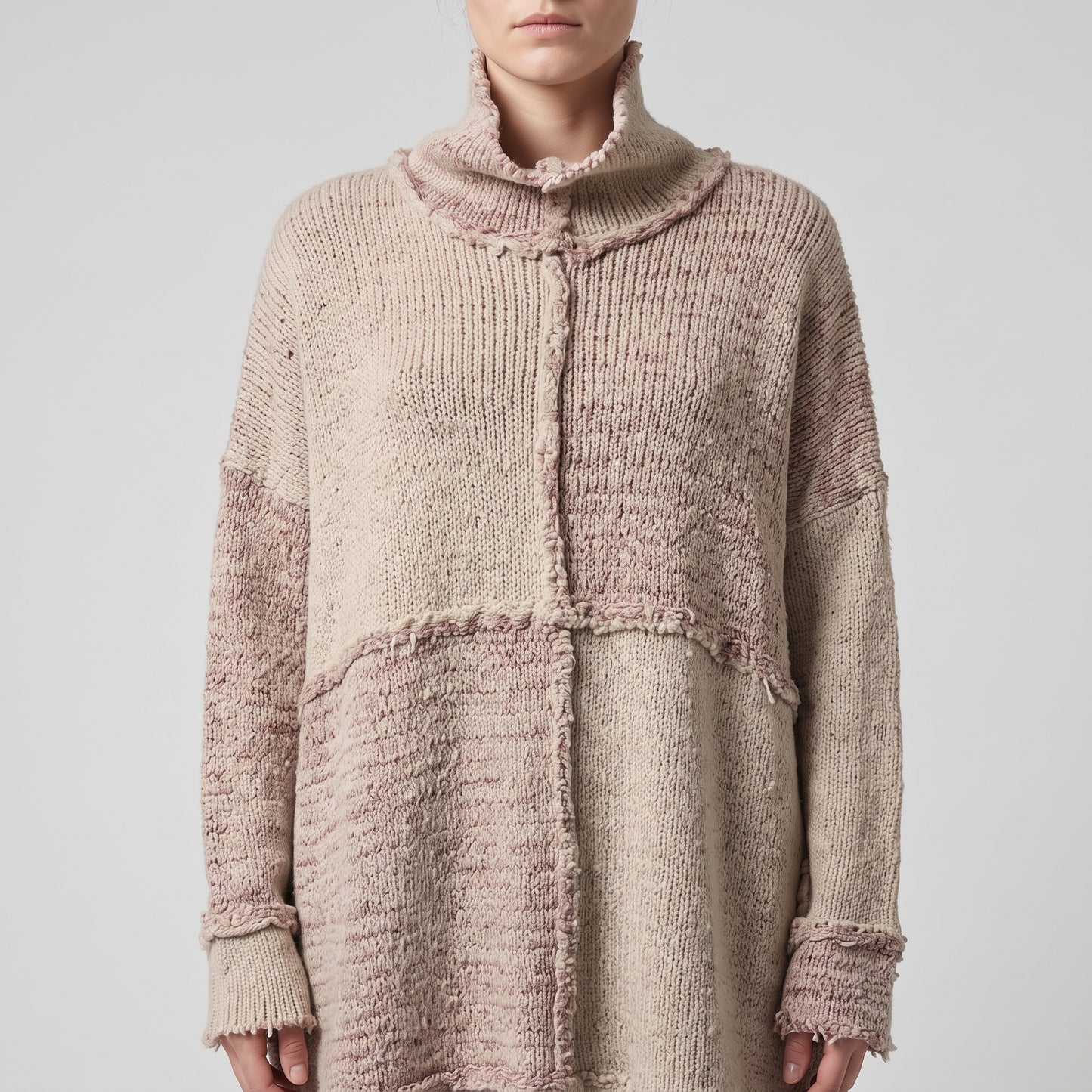 Textured Patchwork Turtleneck Sweater