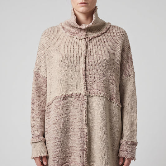 Textured Patchwork Turtleneck Sweater