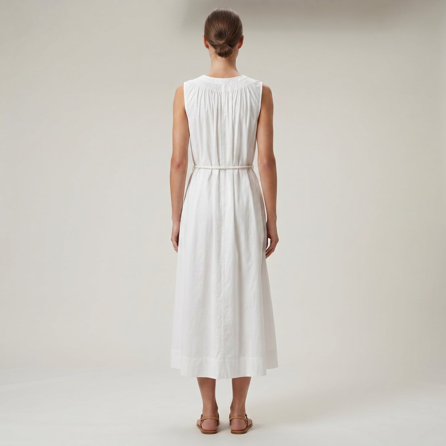 Elegant Sleeveless Cotton Midi Dress