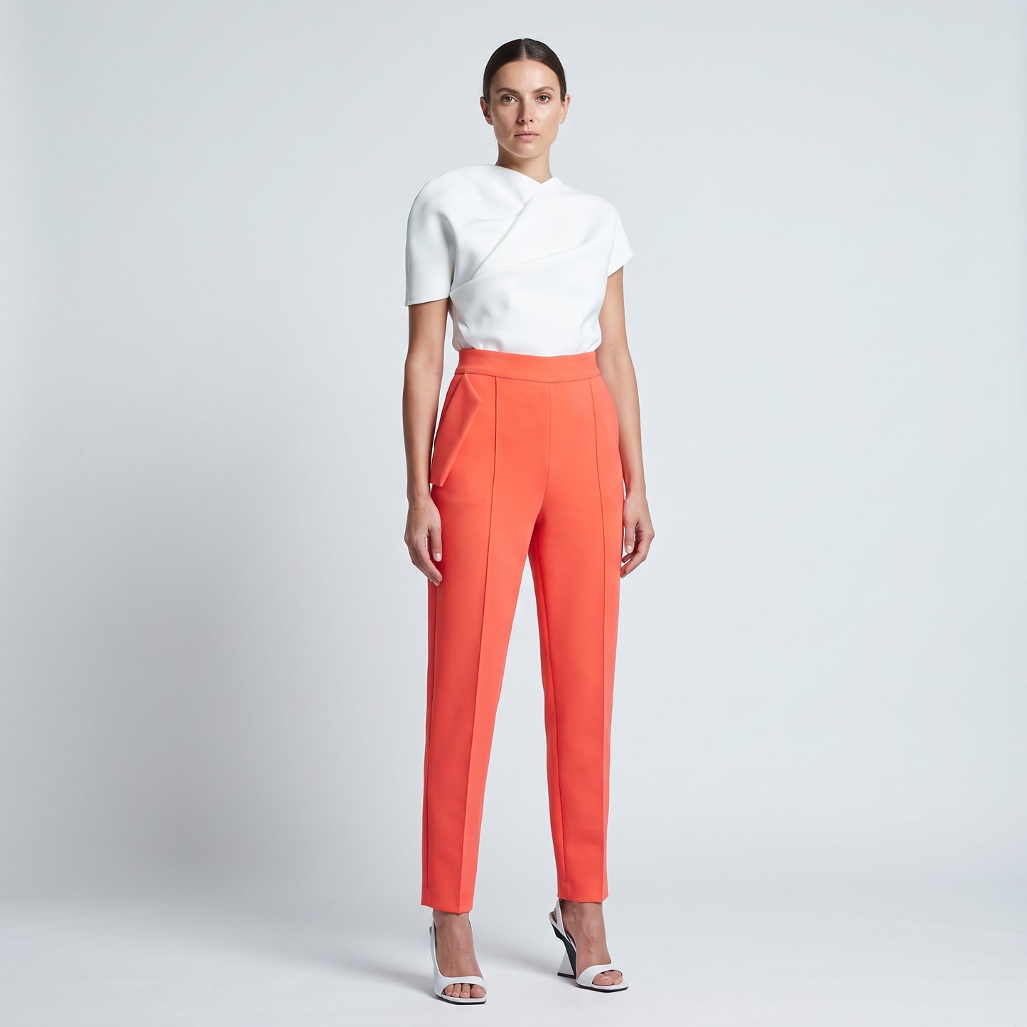 Structured High-Waisted Coral Trousers