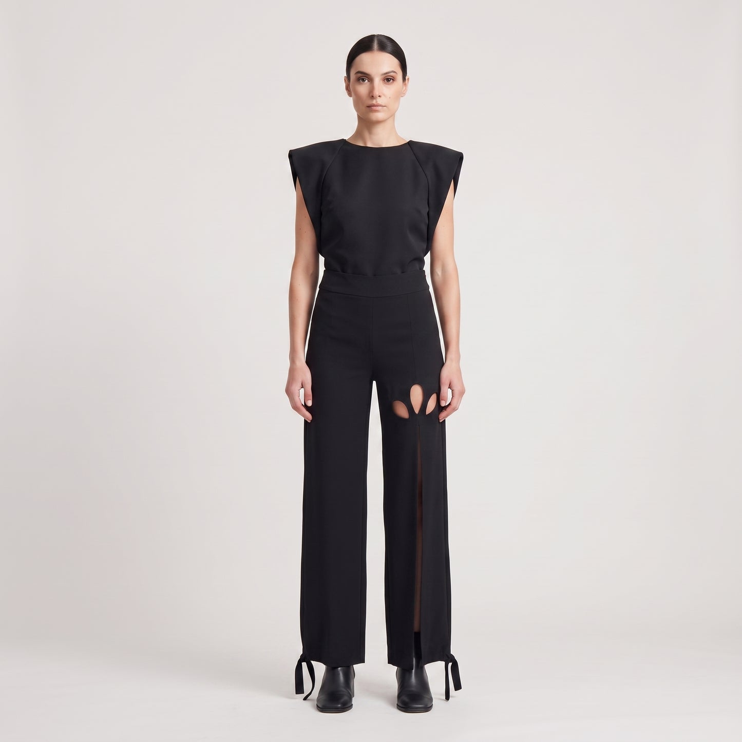 Black Cutout Tailored Trousers