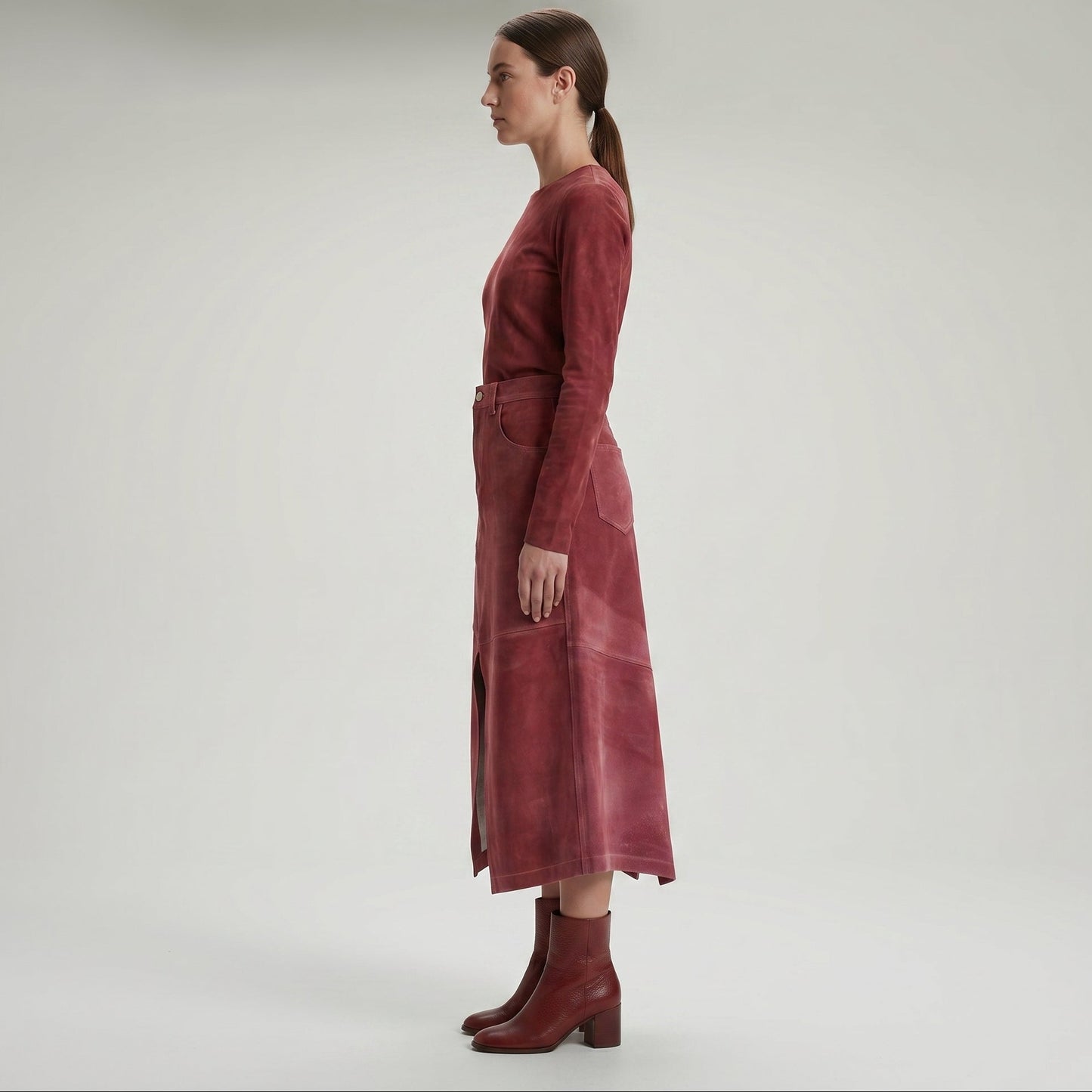Suede Midi Split Skirt