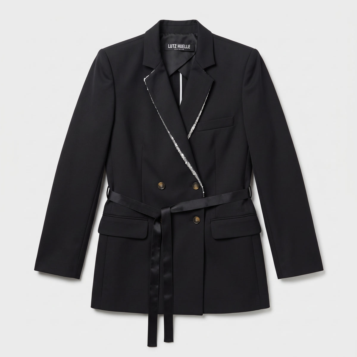 Sequin Trim Belted Blazer