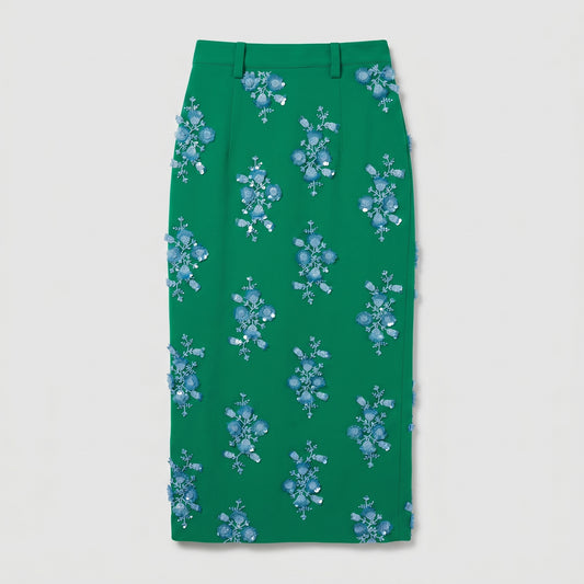 Embellished Floral Midi Skirt
