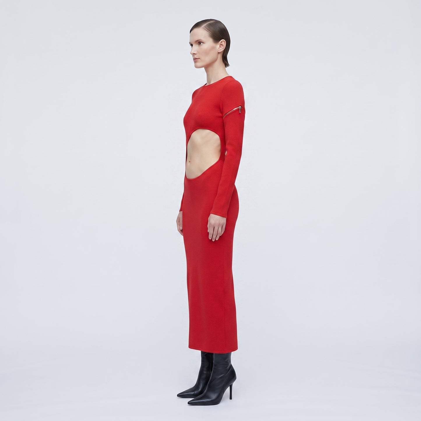 Red Cutout Long Sleeve Dress