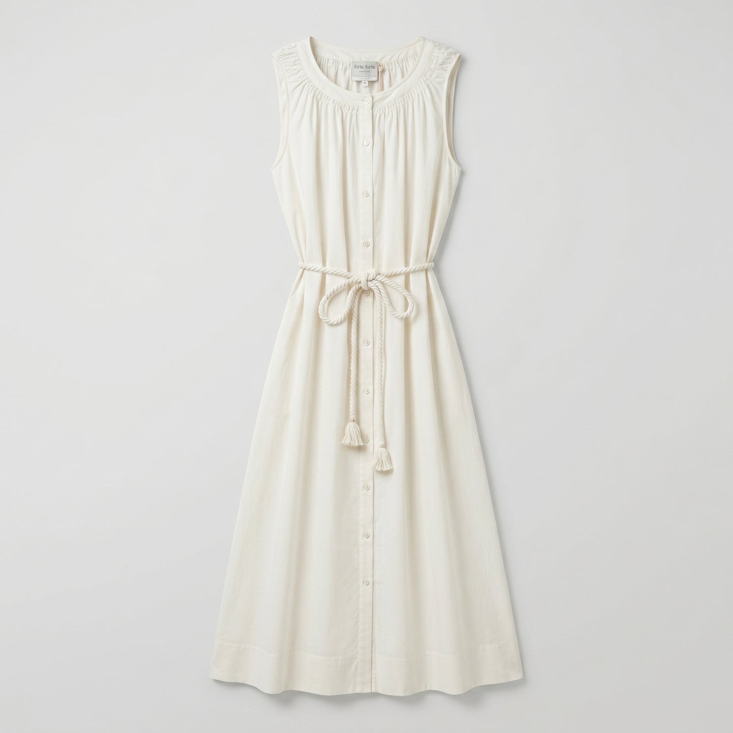 Sleeveless Gathered Linen Midi Dress