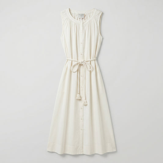 Sleeveless Gathered Linen Midi Dress