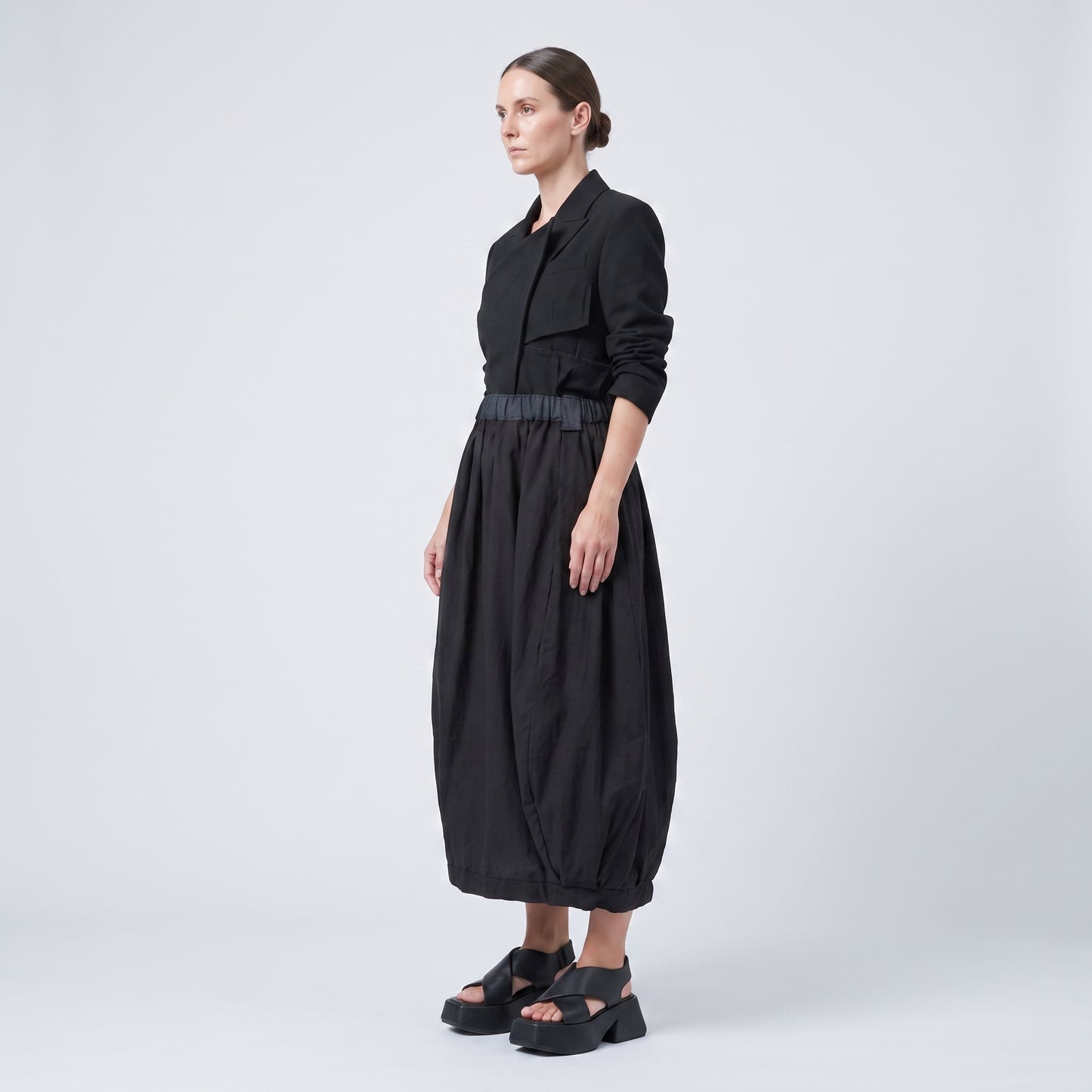 Minimalist Black Balloon Midi Skirt