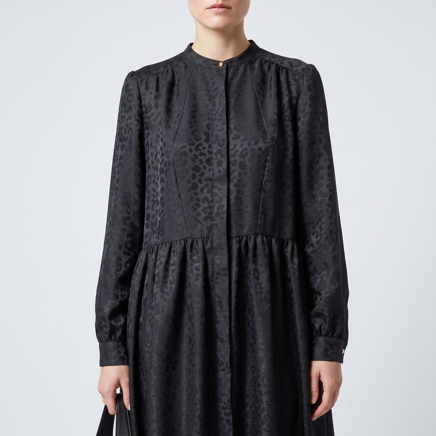Textured Charcoal Button-Down Dress