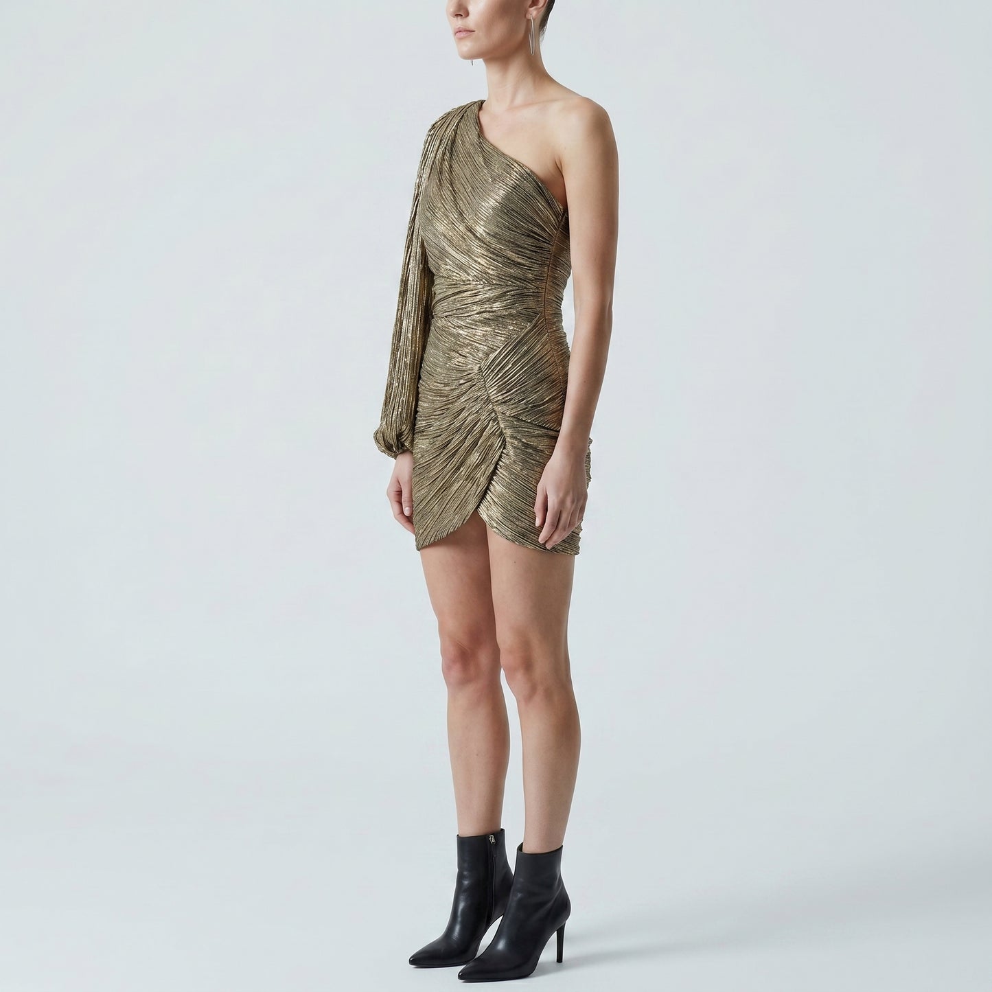 Metallic Ruched One-Shoulder Dress