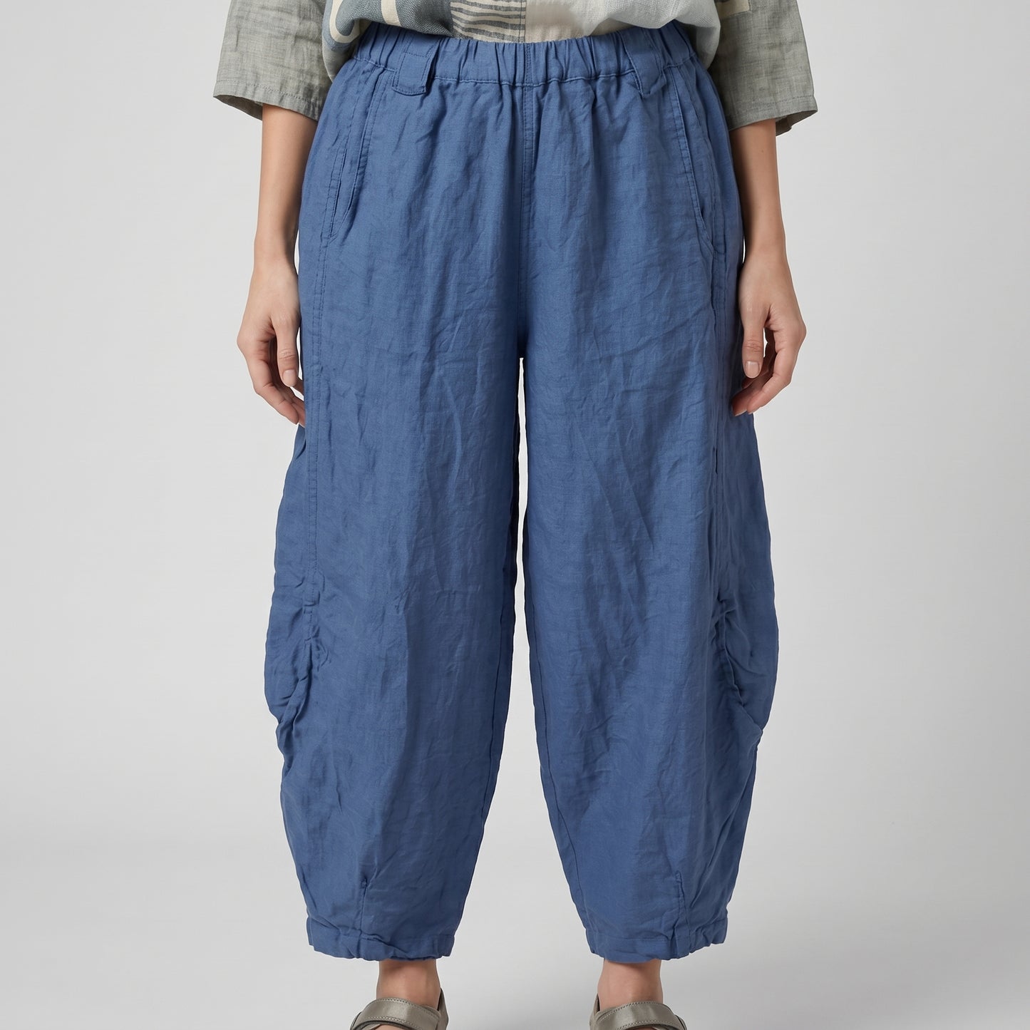 Relaxed Blue Linen Harem Trousers