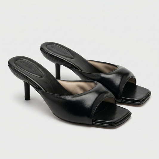 Minimalist Black Leather Mules