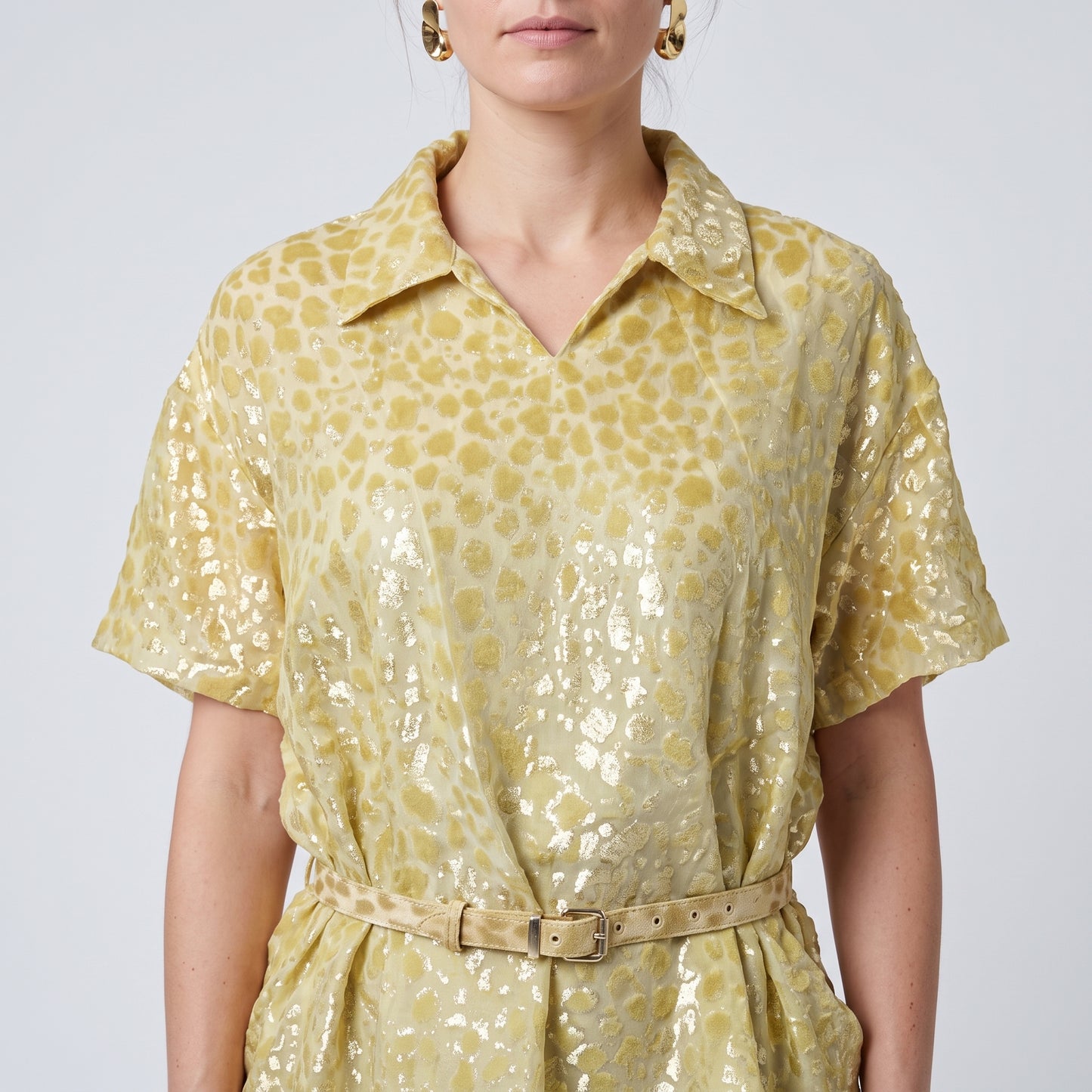 Metallic Leopard Print Shirt Dress