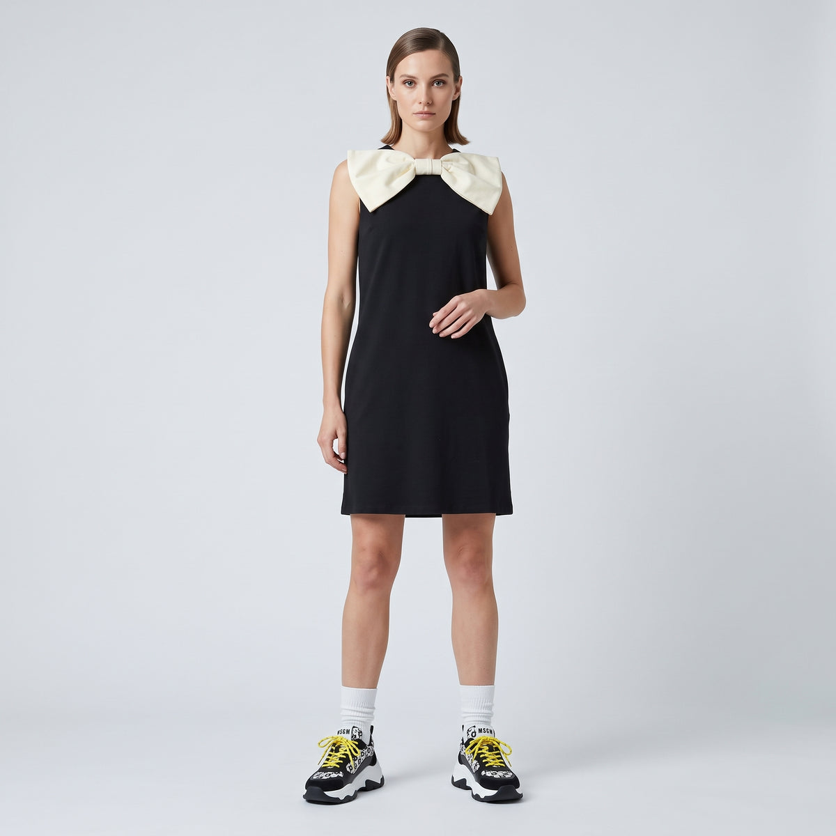Sleeveless Bow Embellished Mini Dress