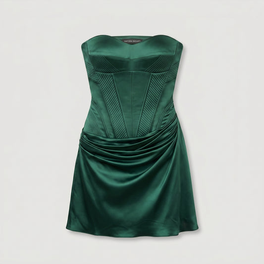 Emerald Satin Corset Mini Dress