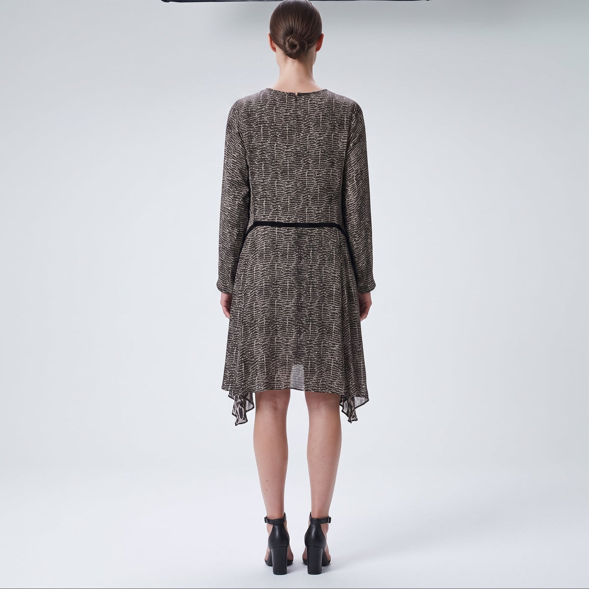 Abstract Print Paneled Silk Dress