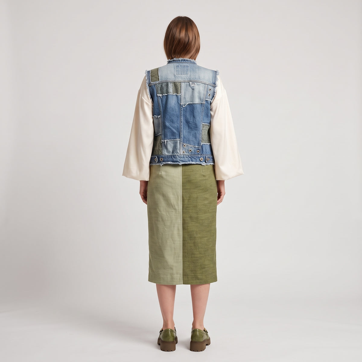 Two-Tone Utility Midi Skirt