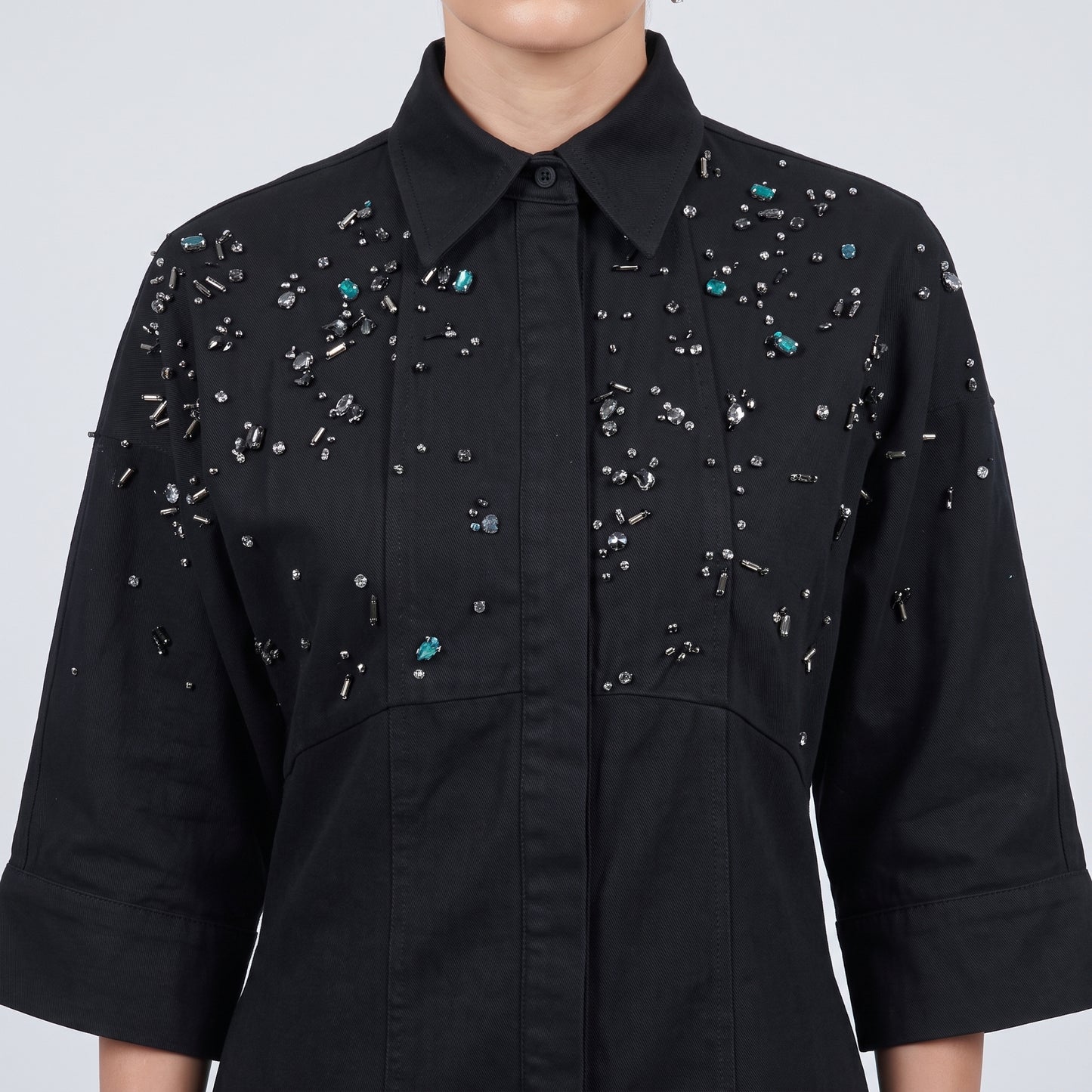 Embellished Structured Black Shirt