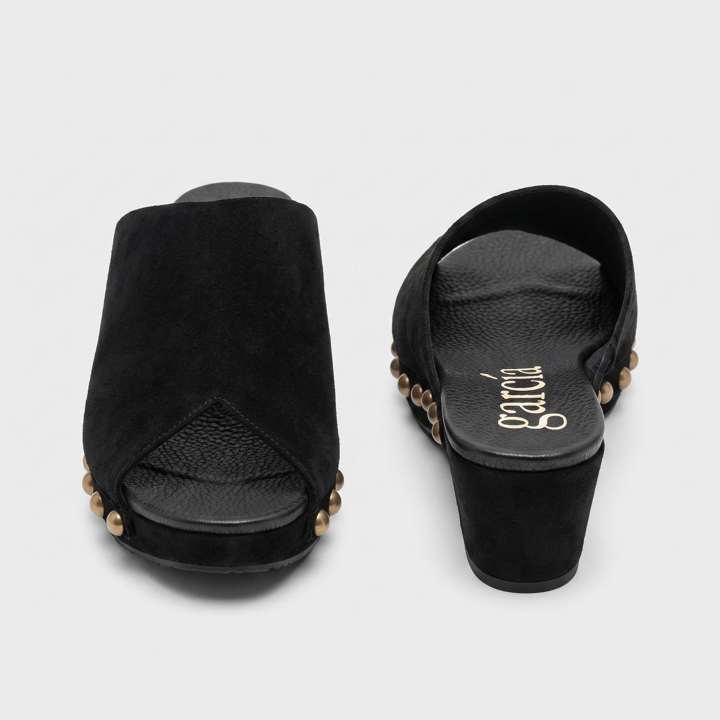 Studded Black Suede Wedges