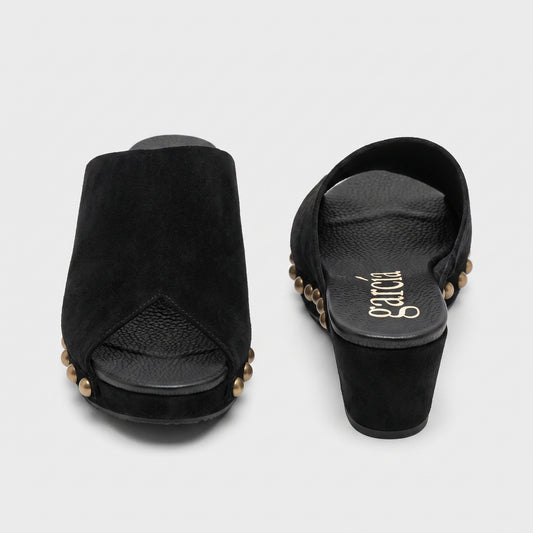 Studded Black Suede Wedges
