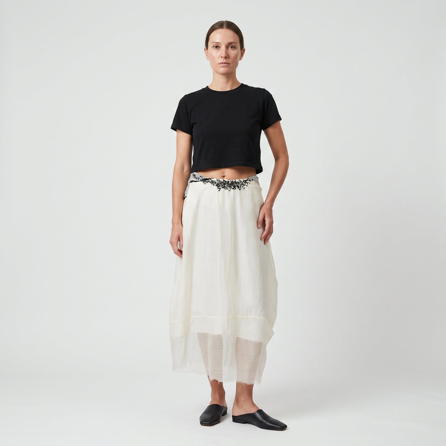 Embroidered Sheer Midi Skirt