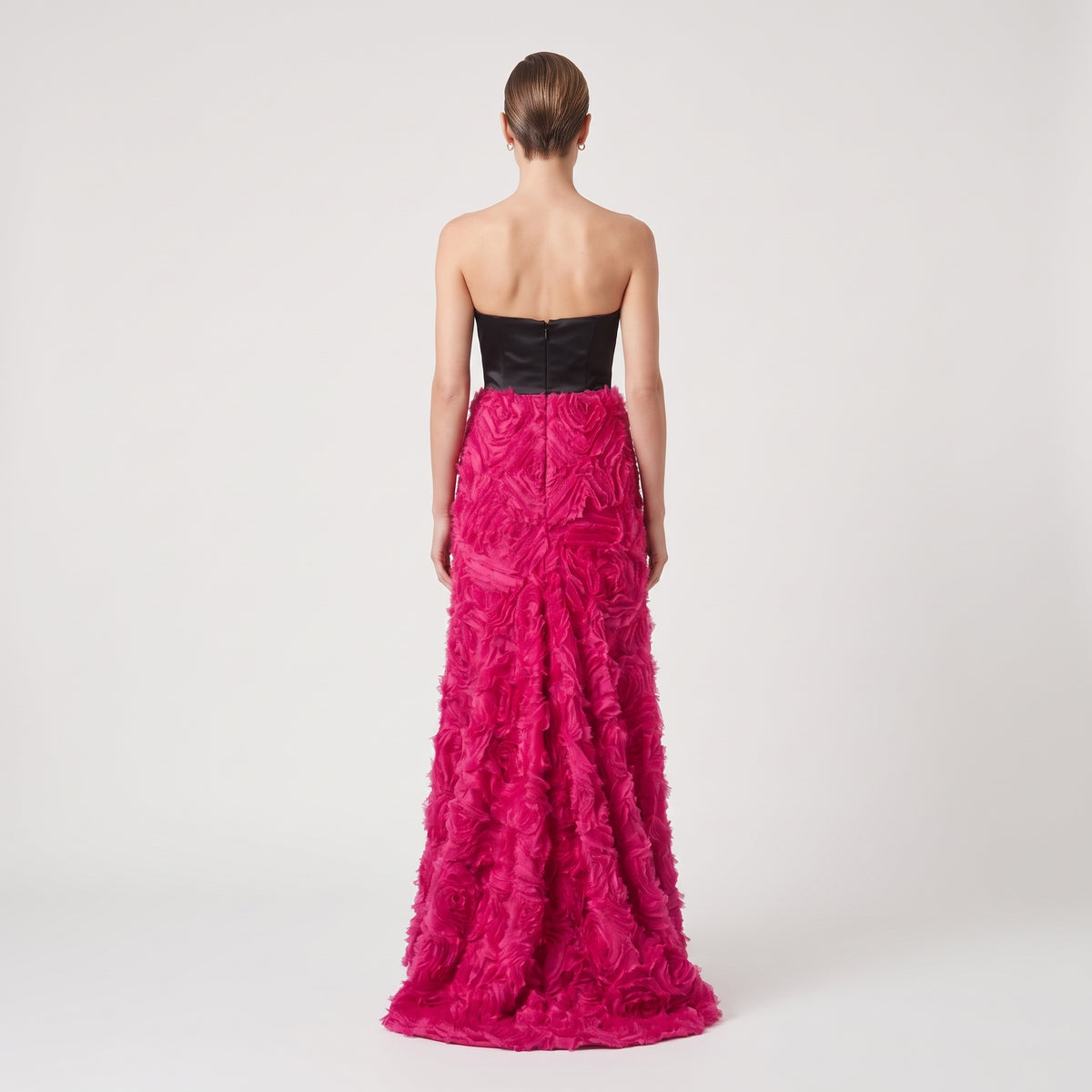 Strapless Rose Applique Evening Gown