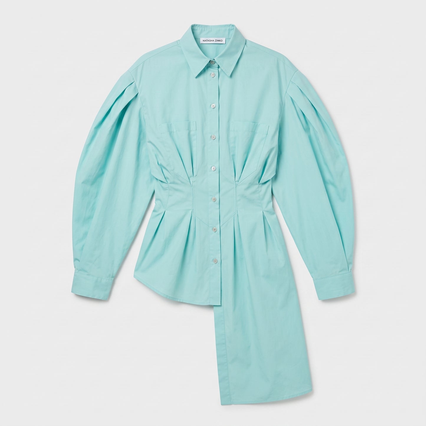 Asymmetric Pleated Cotton Poplin Shirt