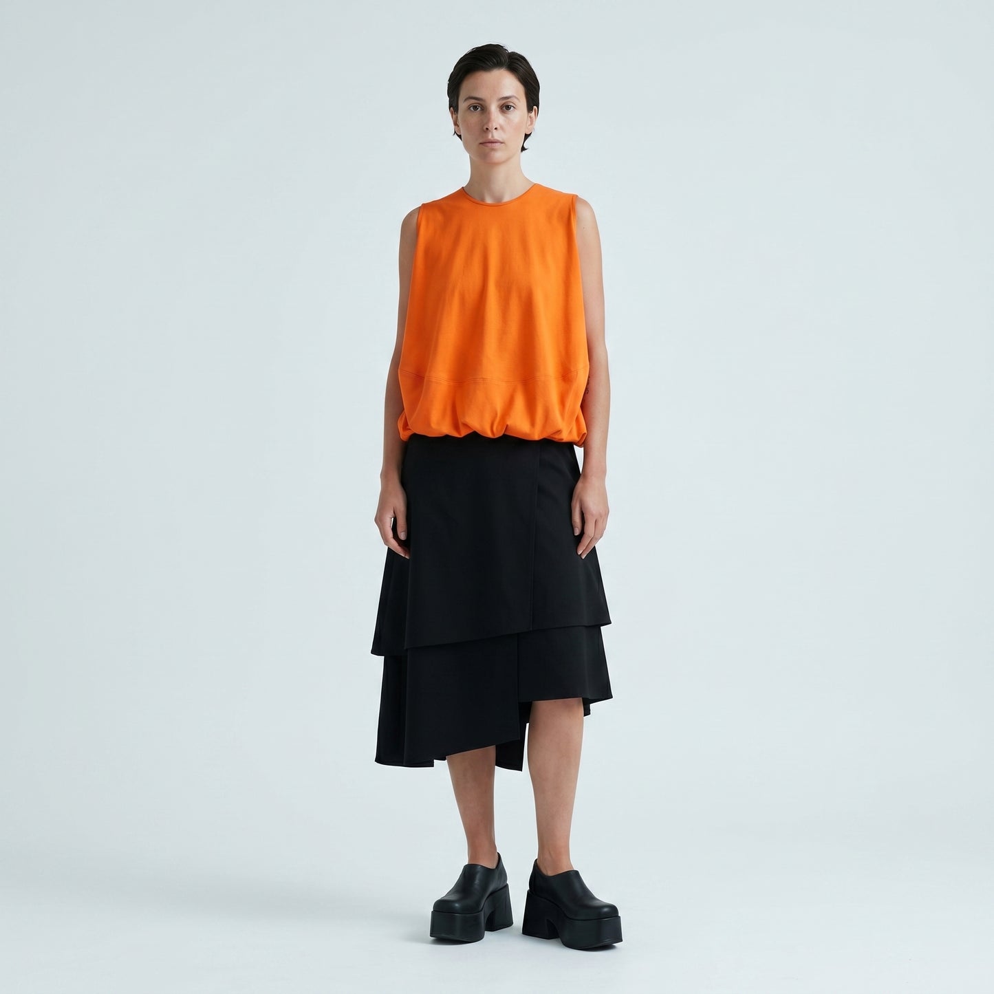 Orange Bubble Hem Sleeveless Top