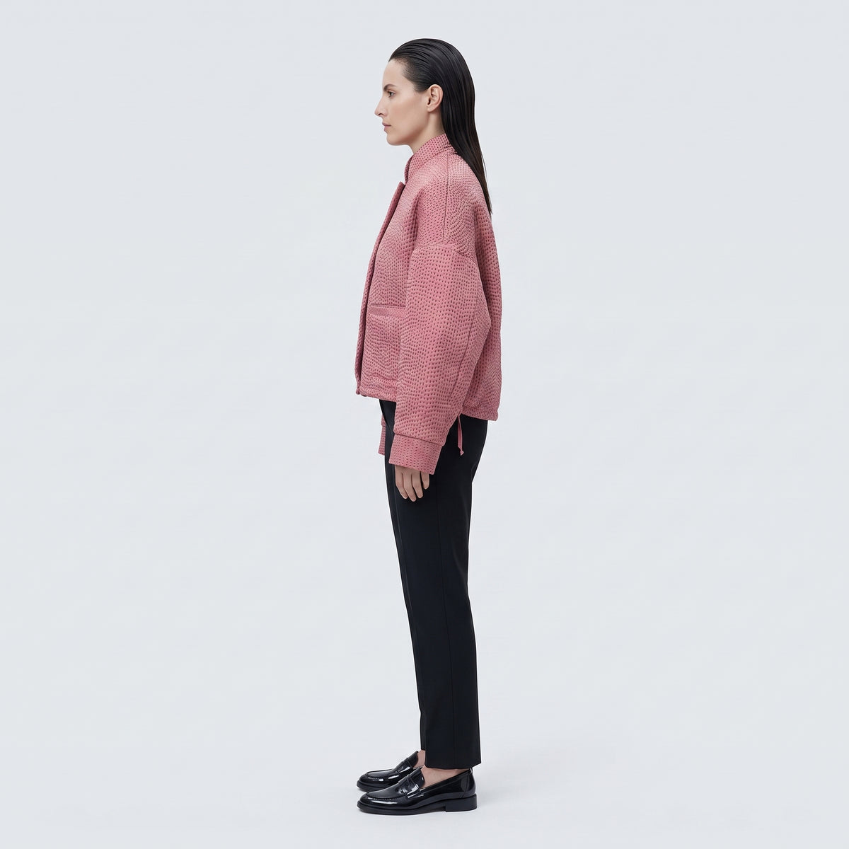 Quilted Stand-Collar Cropped Jacket