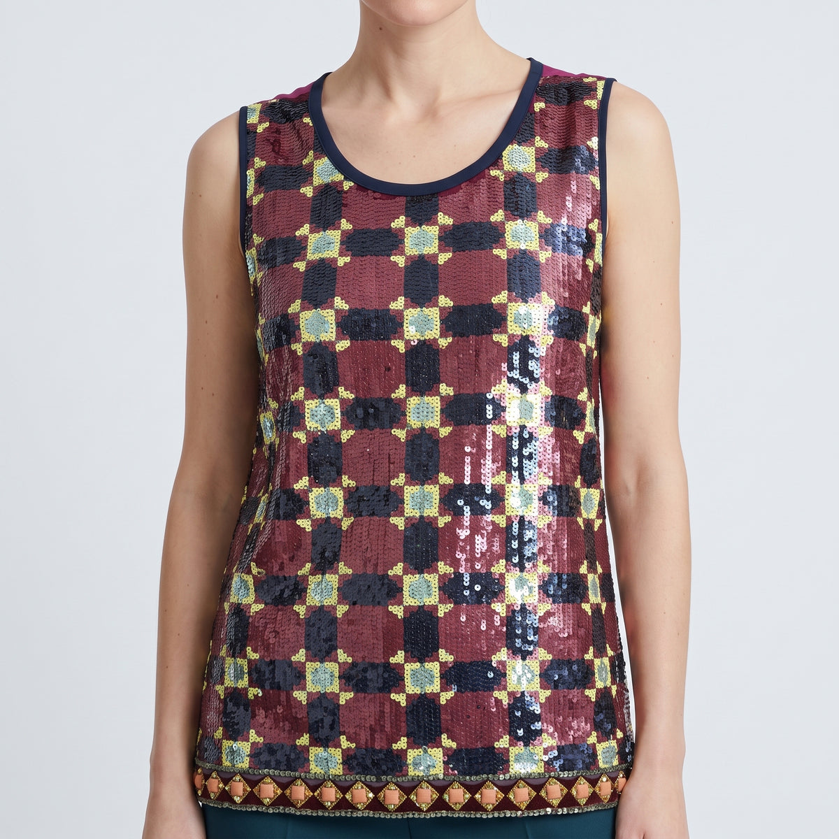 Sequin Geometric Sleeveless Top