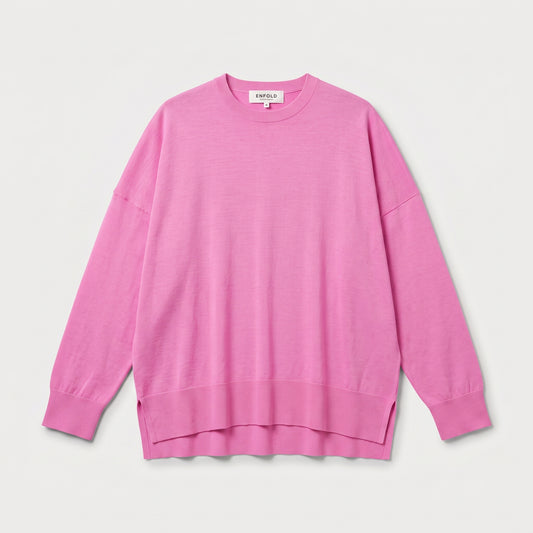 Vibrant Pink Crewneck Knit Sweater