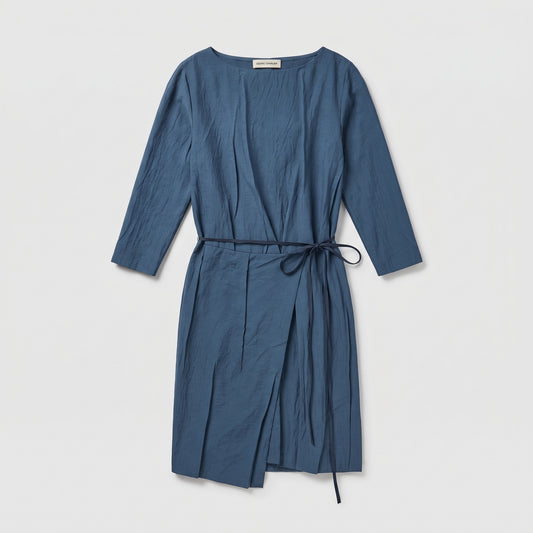 Textured Blue Wrap Midi Dress