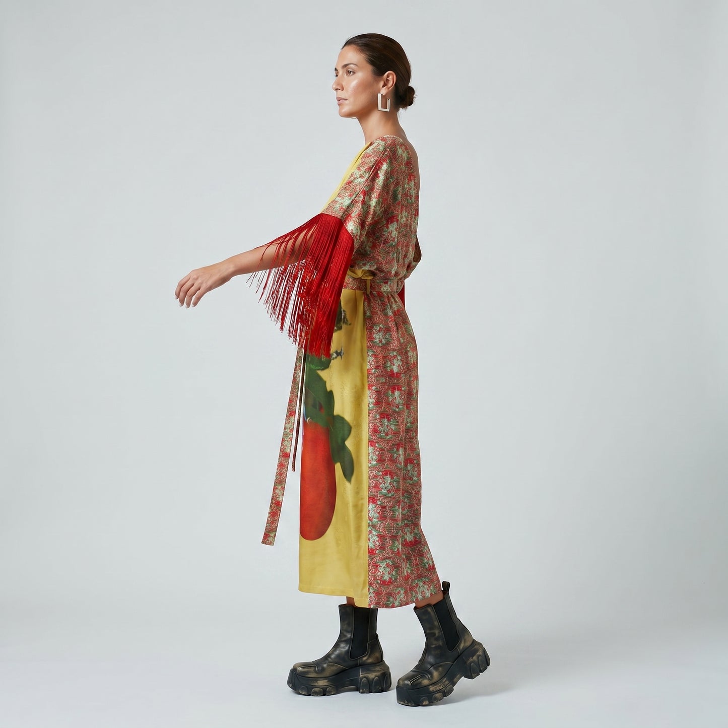 Fringe Trimmed Floral Kimono Dress