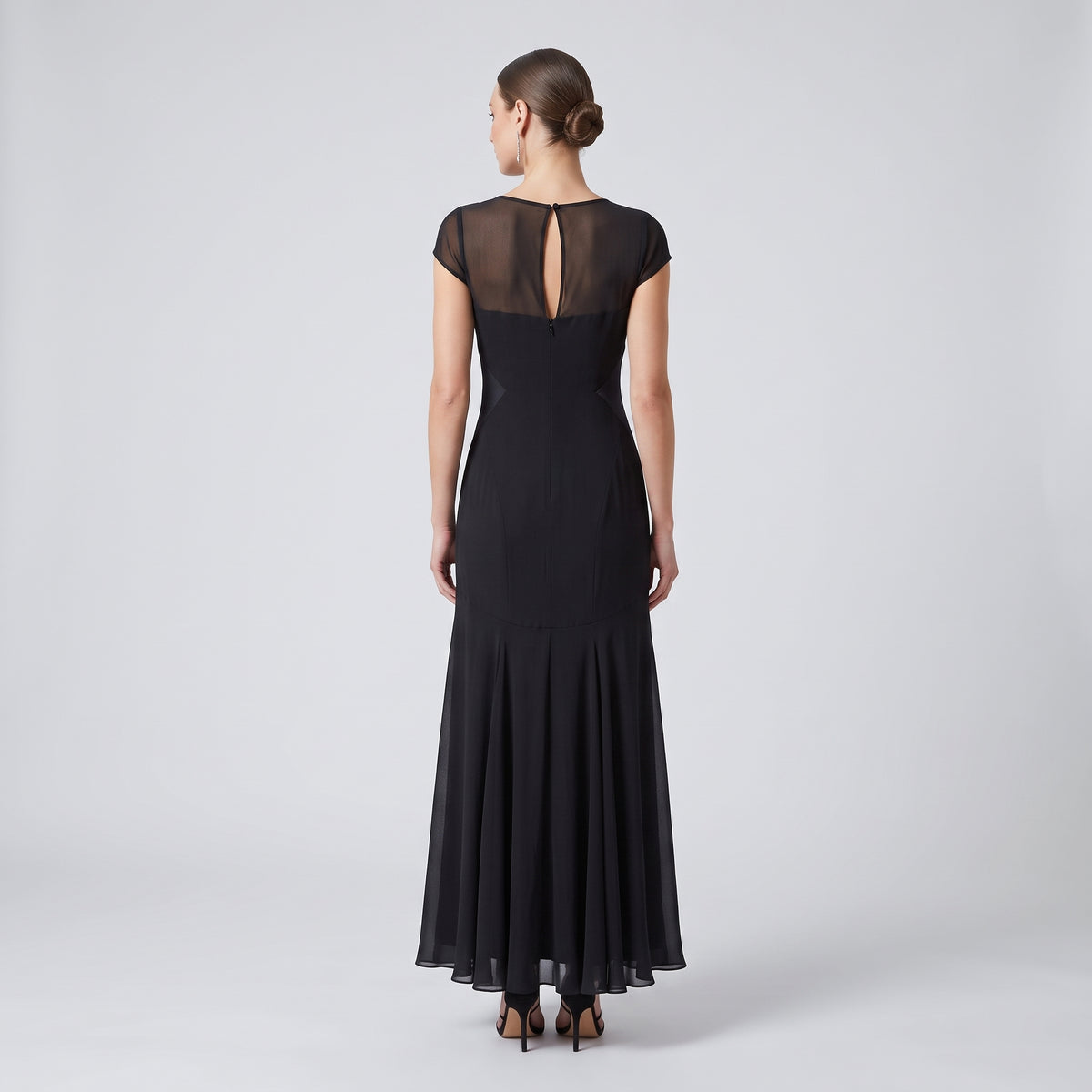 Floral Embroidered Black Midi Dress