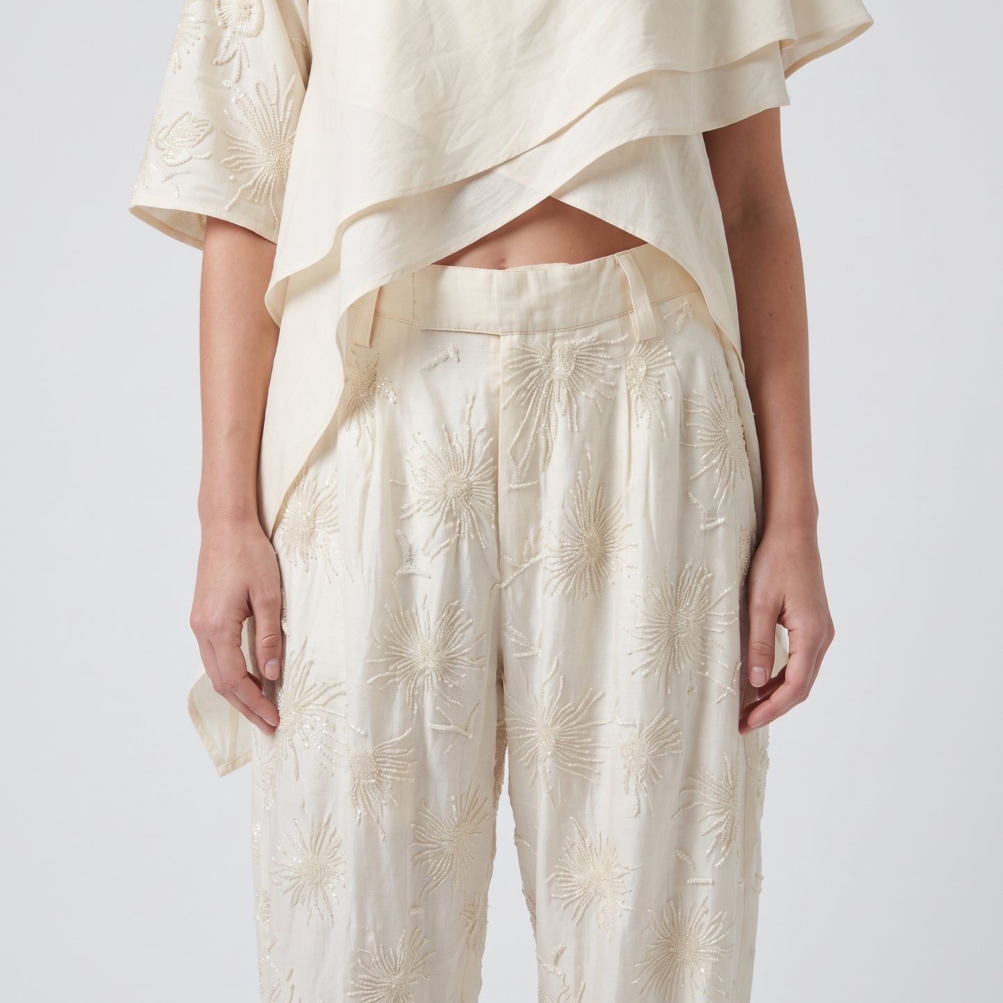 Embroidered Floral Tailored Trousers