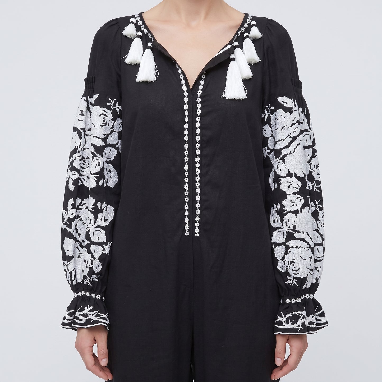 Embroidered Floral Linen Jumpsuit