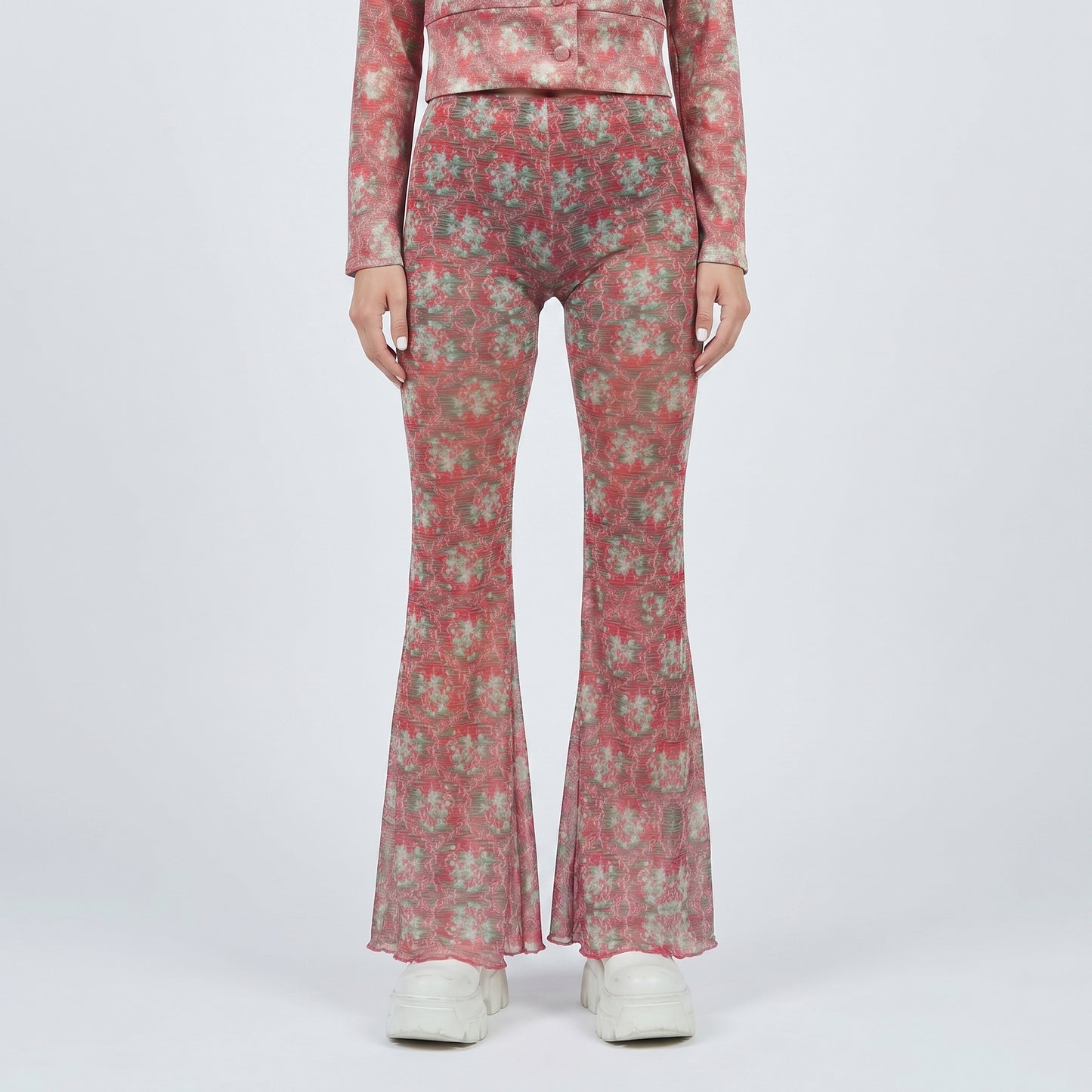 Floral Pattern Flared Trousers