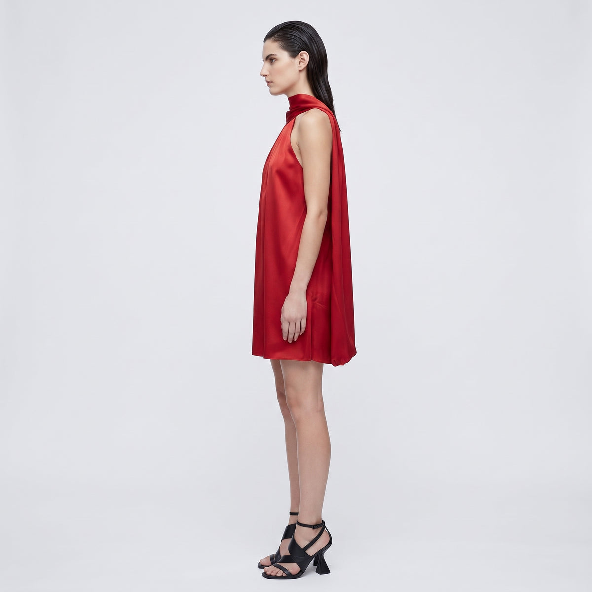 Pleated Satin Halter Neck Top