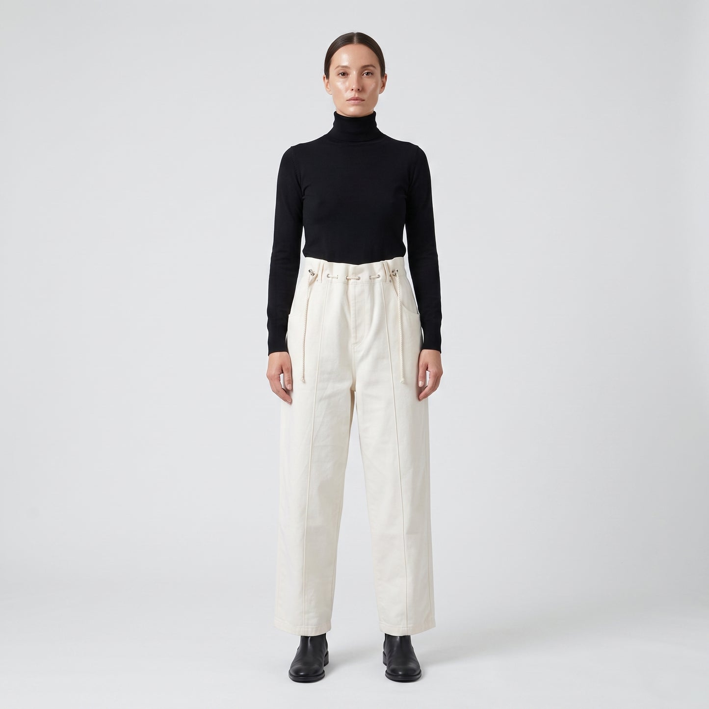 Drawstring Waist Cream Trousers