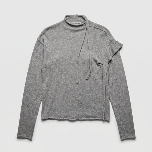 Asymmetric Grey Mock-Neck Top