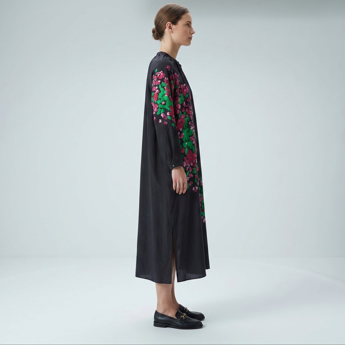 Floral Print Buttoned Midi Dress