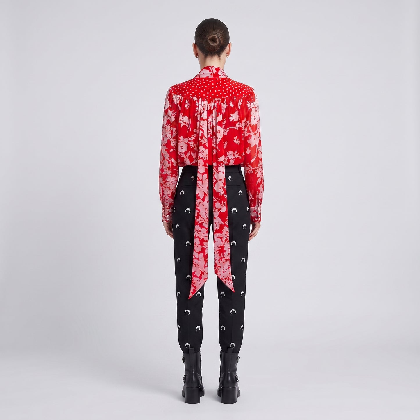 Floral Velvet Tie-Neck Blouse